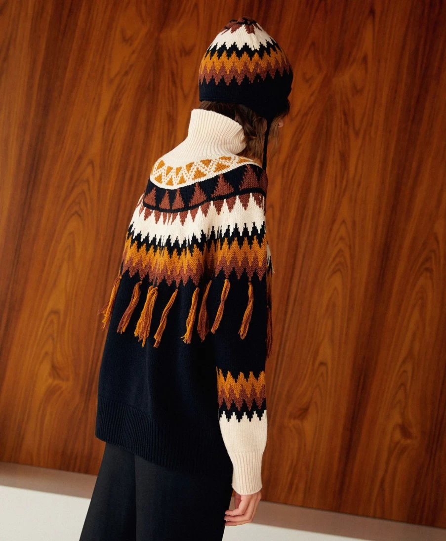 Momoni Women's Artico Jacquard Sweater - Black & Multicolor Knit Pullover