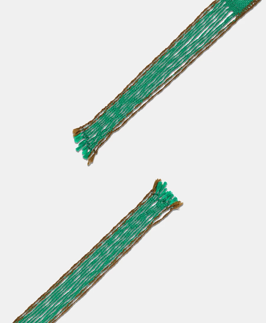 Momoni Women's Emerald Green & Cigar Brown Fringe Belt - Stylish Western Design
