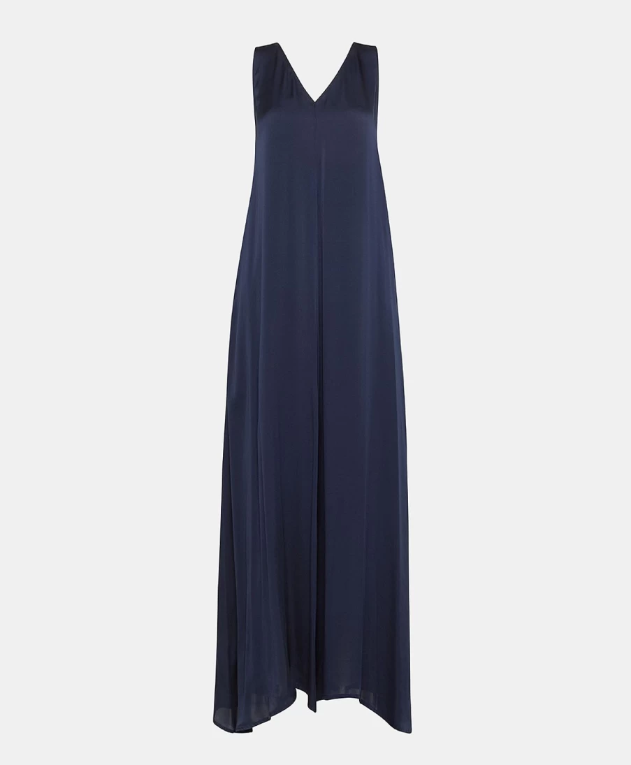 Momoni Women's Helena Silk Dress - Plain Dark Blue Elegant Evening Gown