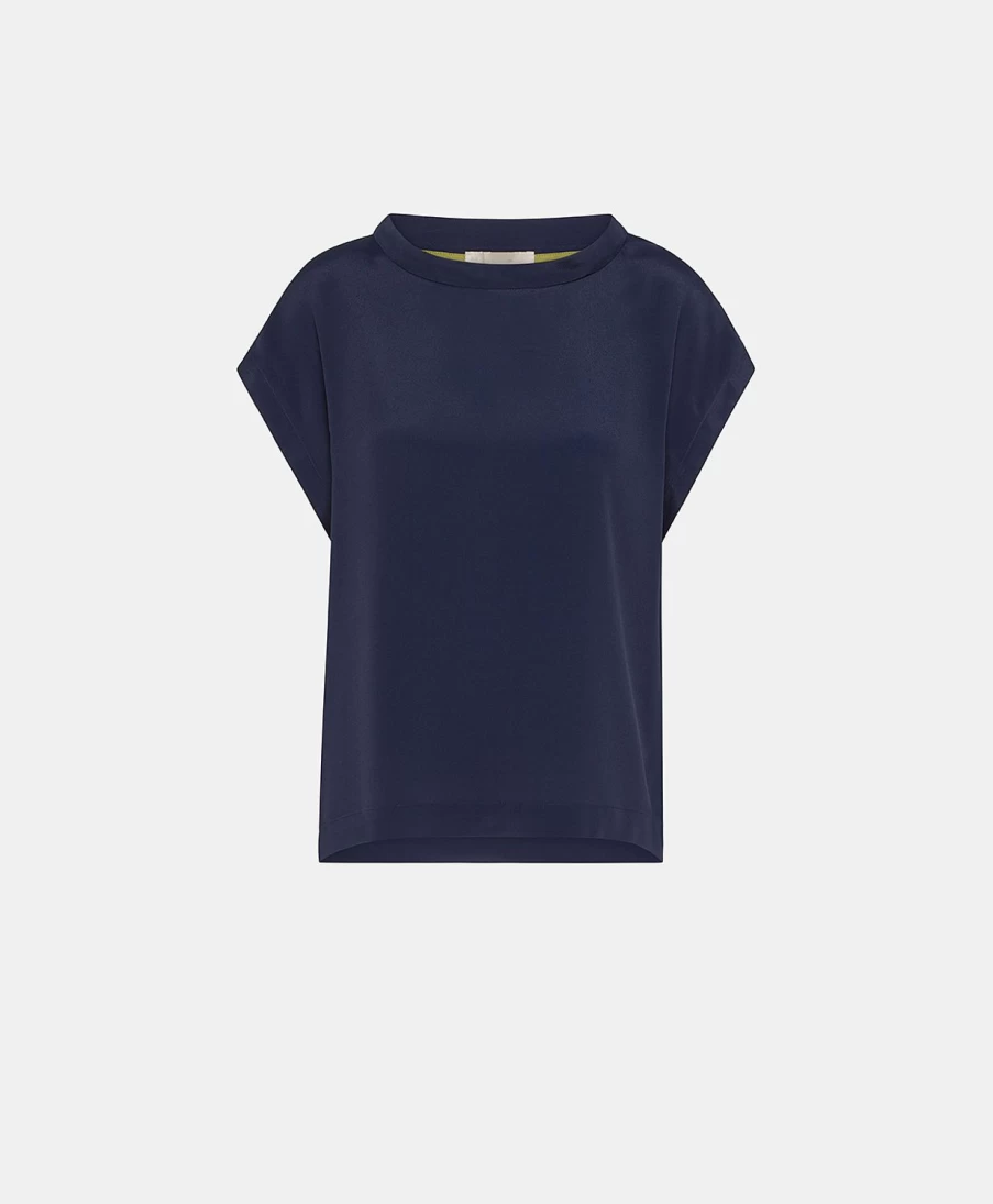 Momoni Women's Dark Blue Curacao Blouse - Plain Acetate Silk Top