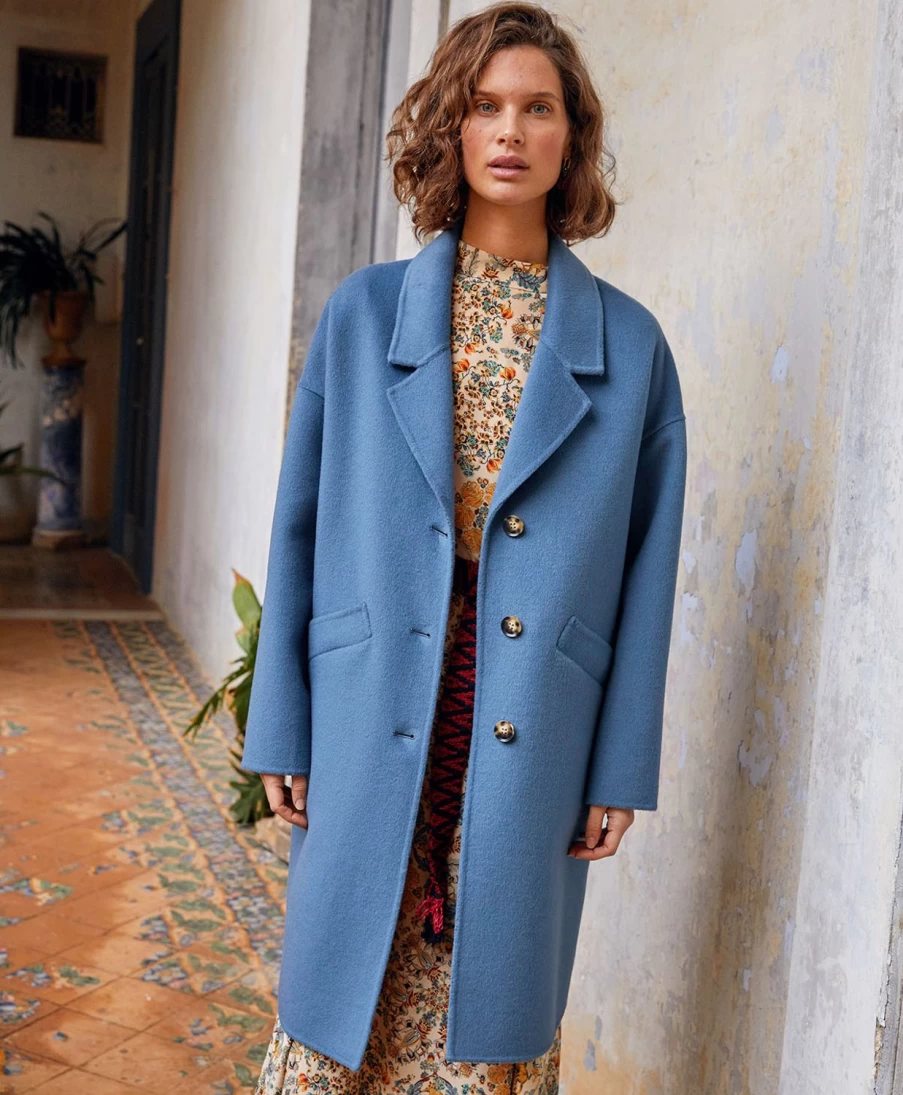 Momoni Women's Ernest Coat - Light Blue Double-Face Wool Blend Jacket
