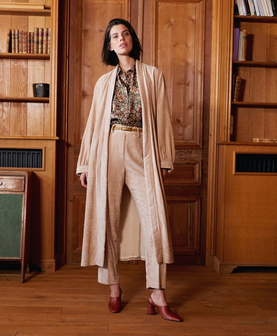 Momoni Women's Pink Corduroy Euforbia Duster Coat