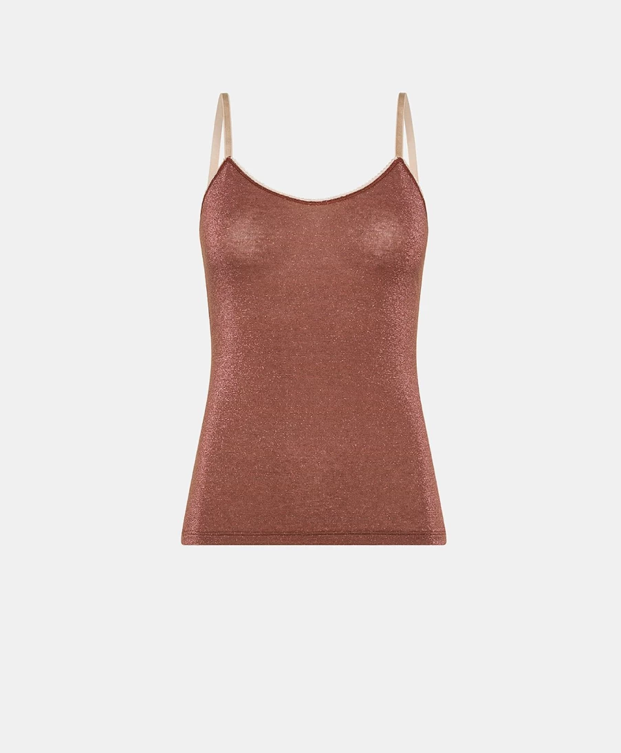 Momoni Women's Airelle Lurex Jersey Top - Earth Brown, Elegant Knitwear for Women