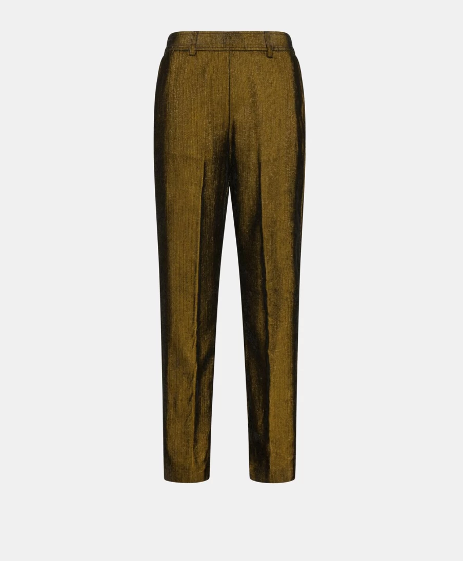 Momoni Women's Vischio Pant - Fluid Lurex Needlecord High-Waisted Trousers in Black & Gold