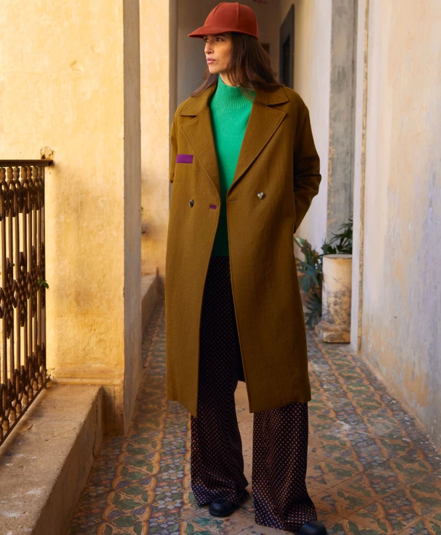 Momoni Women's Fontainebleau Bis Coat - Khaki & Violet Bi-Colour Woven Wool Jacket