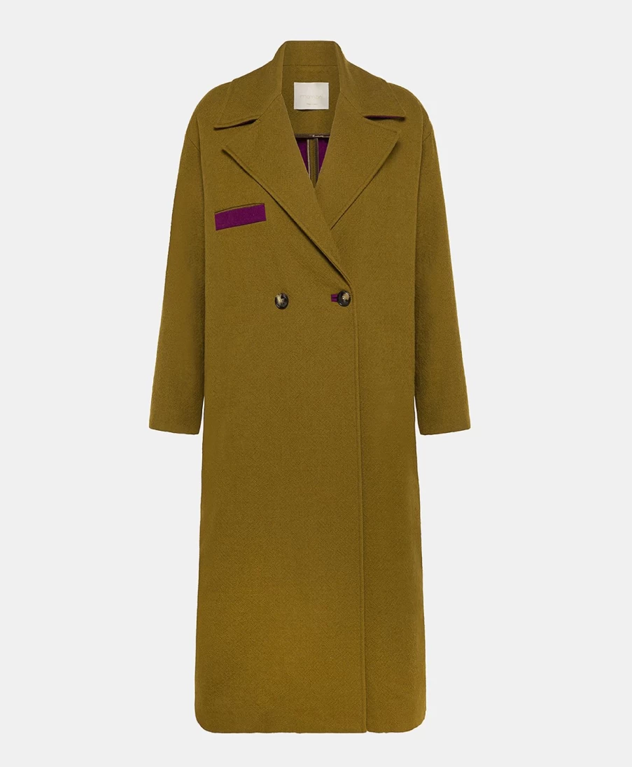 Momoni Women's Fontainebleau Bis Coat - Khaki & Violet Bi-Colour Woven Wool Jacket