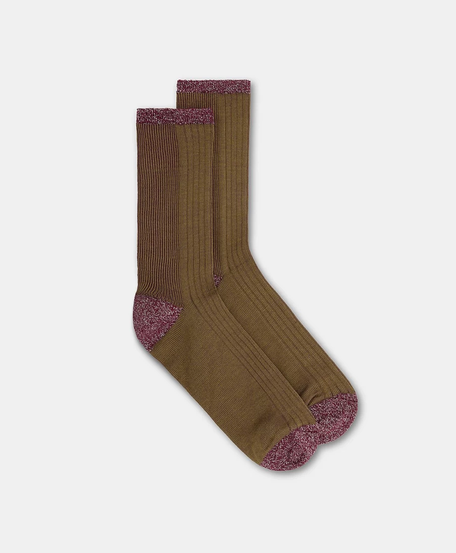 Momoni Women's Flamenco Vanise Ribbed Socks in Army Green - Comfortable & Stylish Knee-High Socks