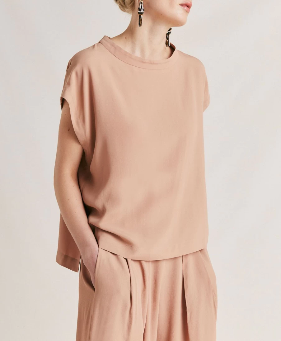 Momoni Women's Nude Curacao Blouse in Luxurious Plain Acetate Silk