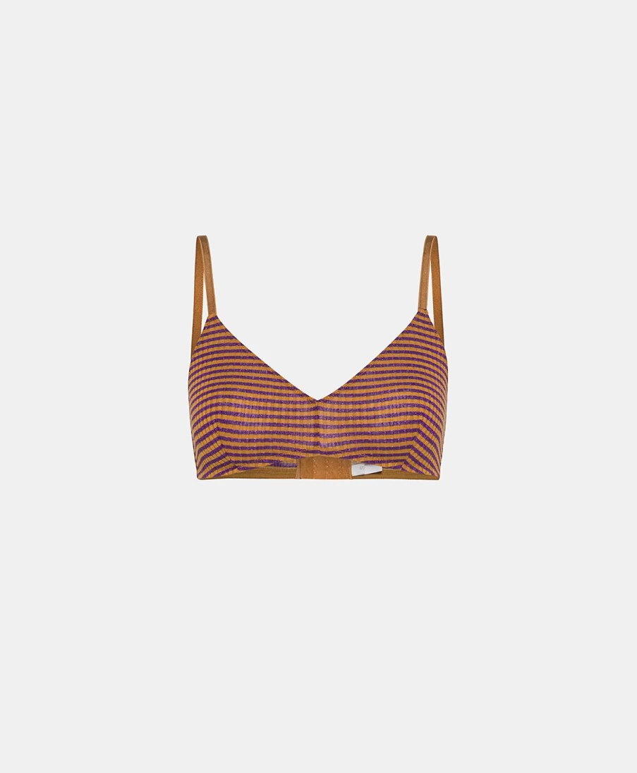 Momoni Women's Lucas Lurex Rib Stripe Bra in Curry and Violet - Stylish Comfort