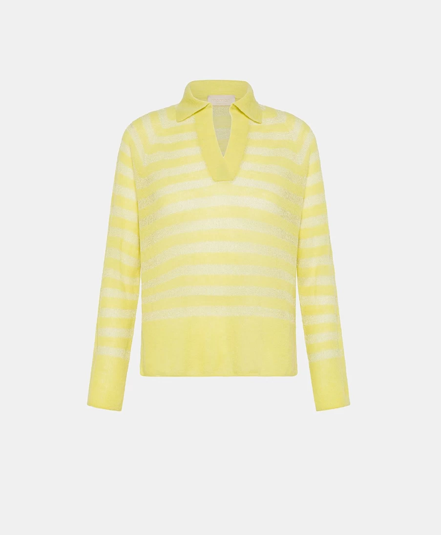 Momoni Women's Lime Green Striped Lurex Ribbed Knitwear - Egide Style