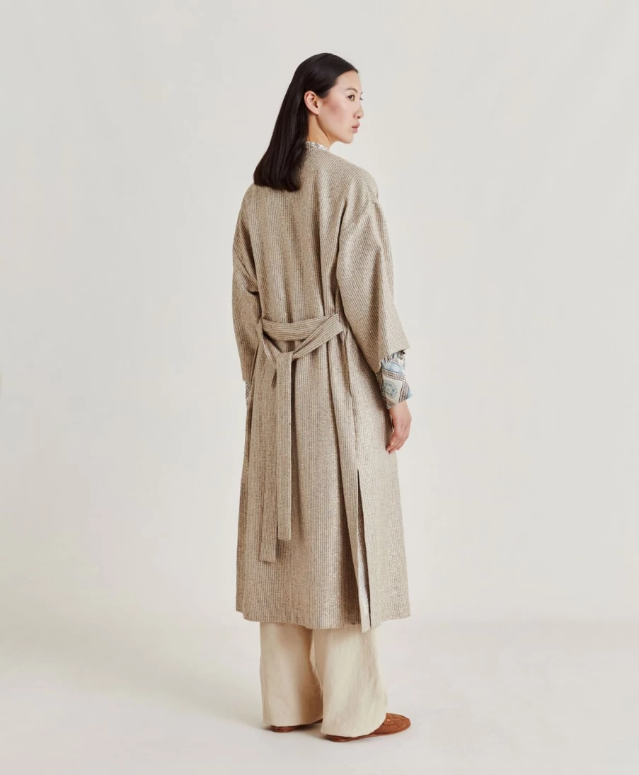Momoni Women's Calla Coat - Sand & Multicolour Lurex Basketweave Trench Coat