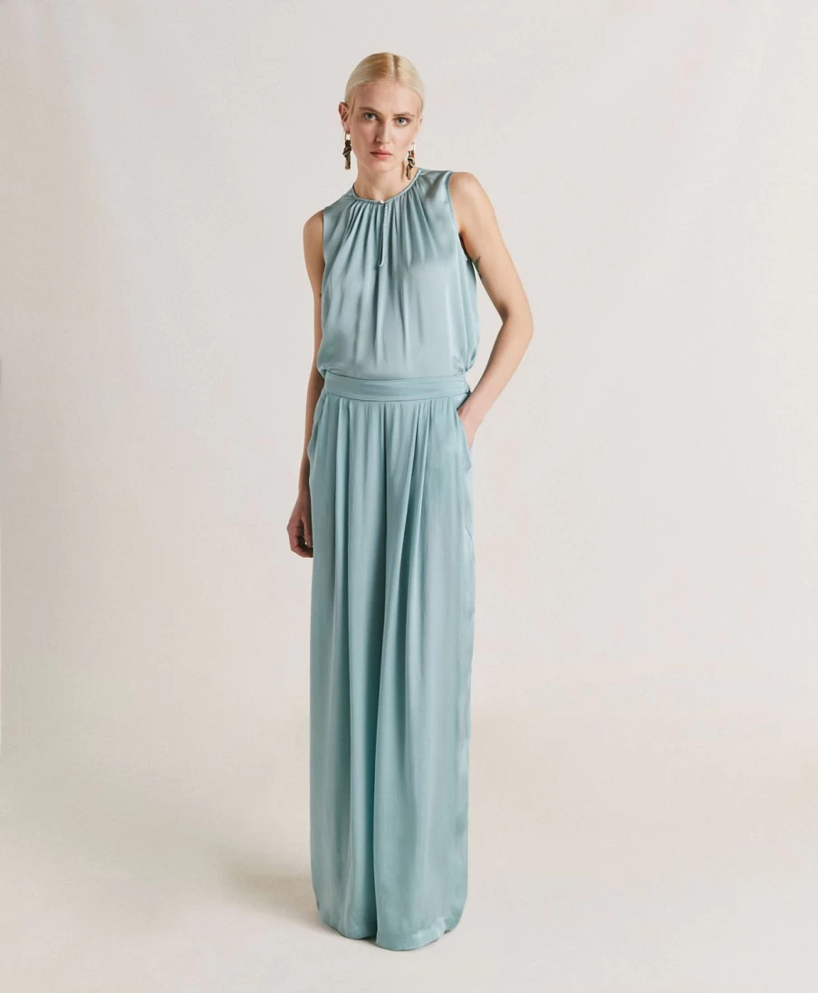 Momoni Women's Cerulean Silk Patrice Bis Pant - Elegant Plain Design
