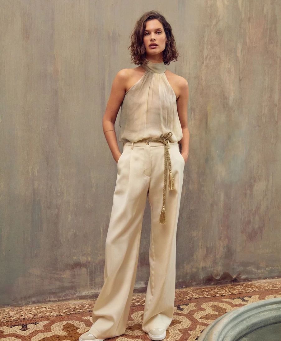 Momoni Women's Austin Pant - Elegant Viscose Wool Blend in Cream for Comfort & Style