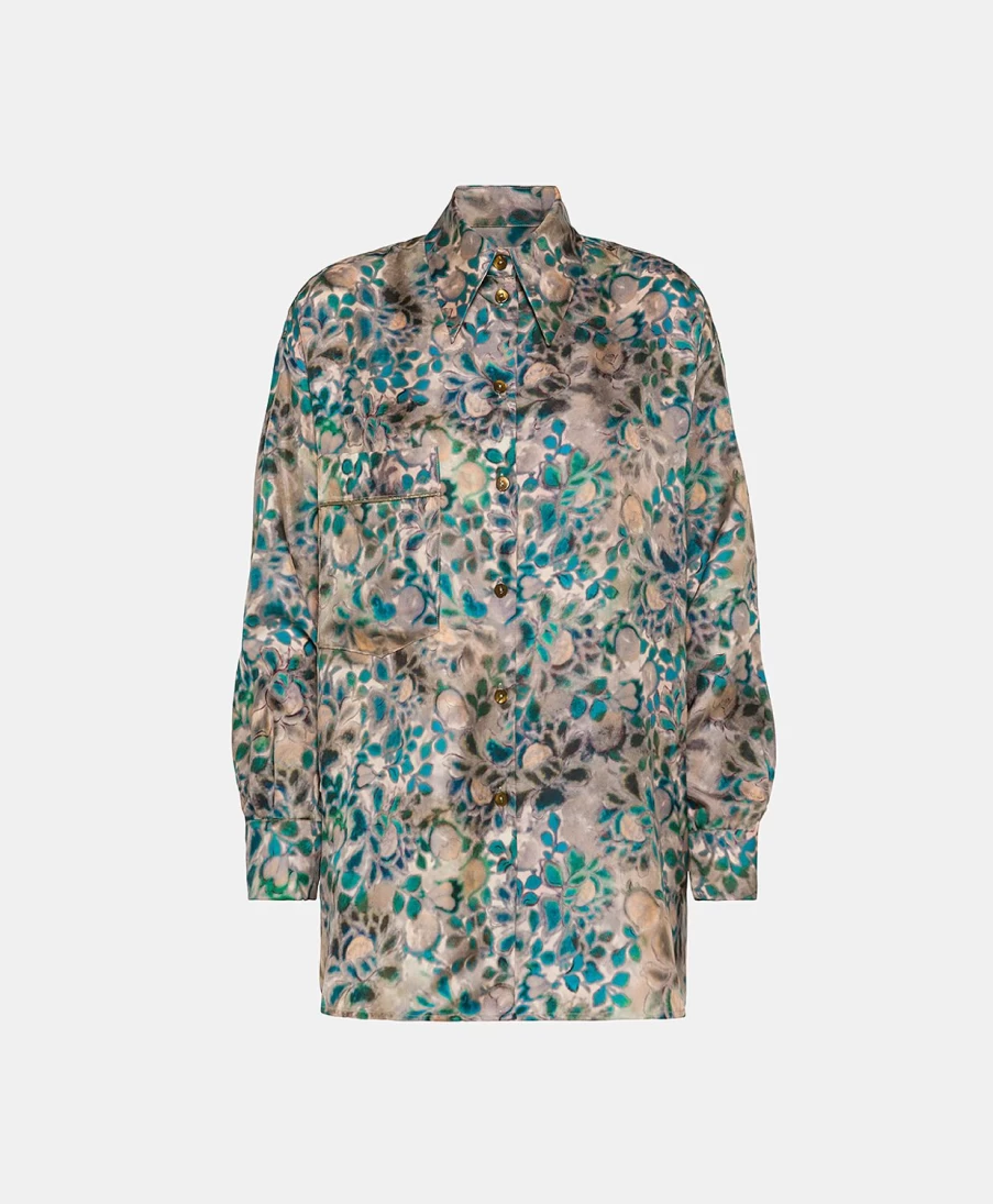 Momoni Women's Berard Twill Silk Printed Shirt - Multicolor Green