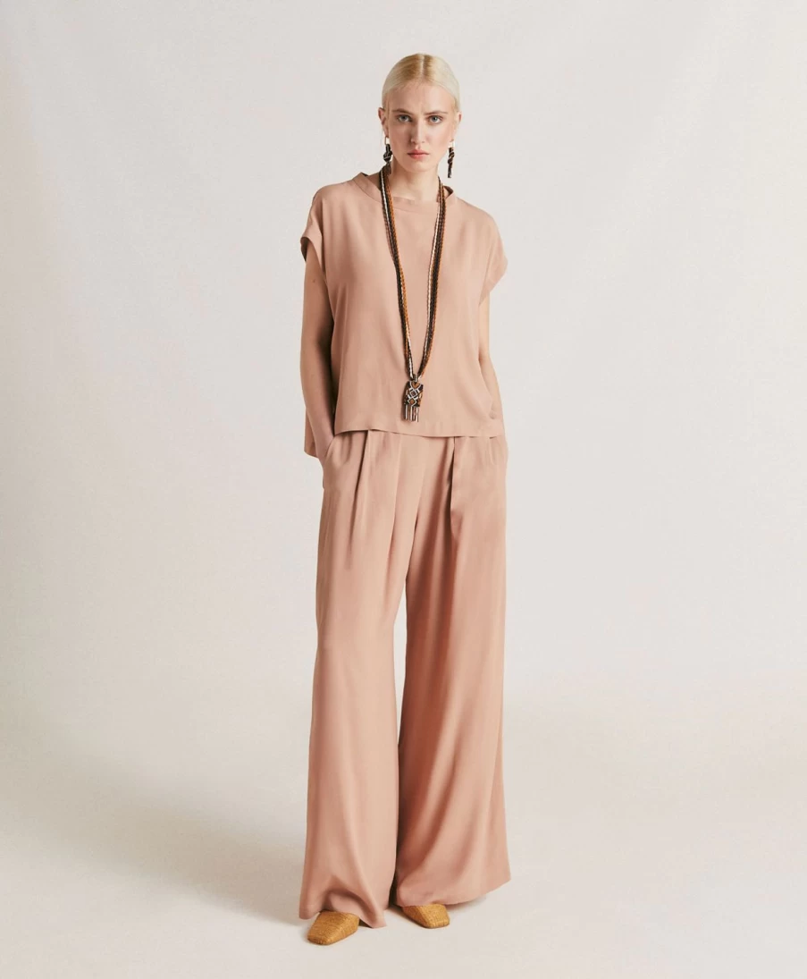 Momoni Women's Aspen Pant - Plain Acetate Silk Trousers in Nude