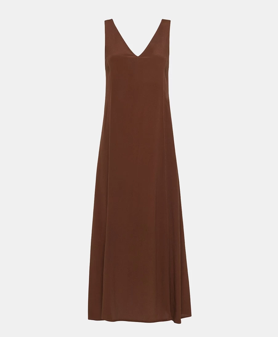 Momoni Women's Chocolate Plain Acetate Silk Chumba Dress