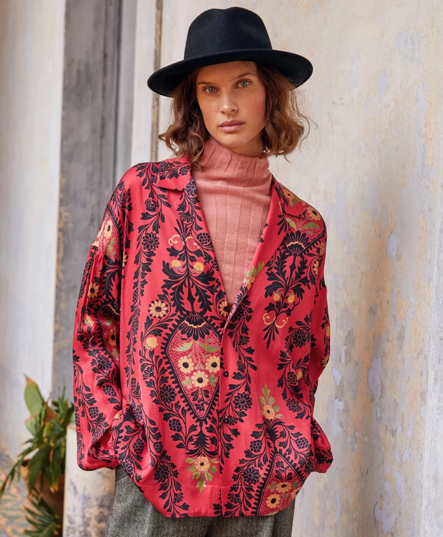 Momoni Women's Gaston Printed Viscose Twill Shirt - Multicolor Sour Cherry Pattern