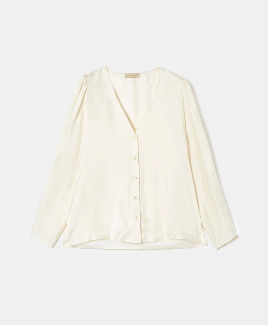 Momoni Women's Cream Silk Twill Shirt - Laburno Style Elegant Blouse
