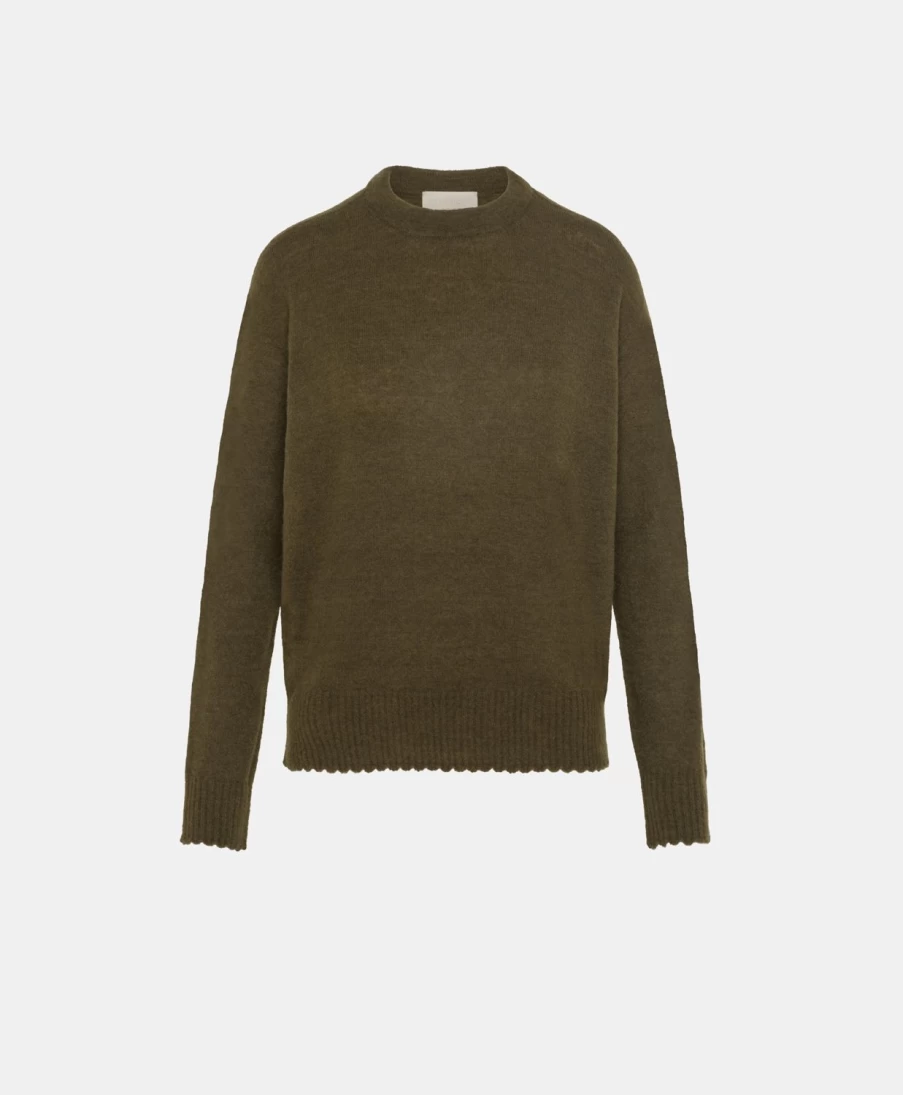Momoni Women's Army Green Soft Stretch Mohair Visone Knitwear Sweater
