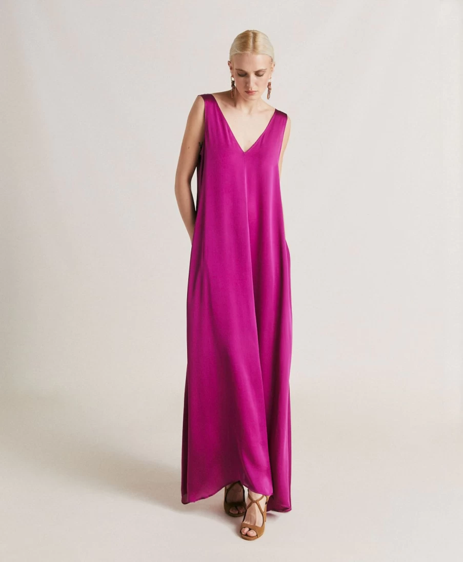 Momoni Women's Helena Silk Dress in Cyclamen - Plain Elegant Design