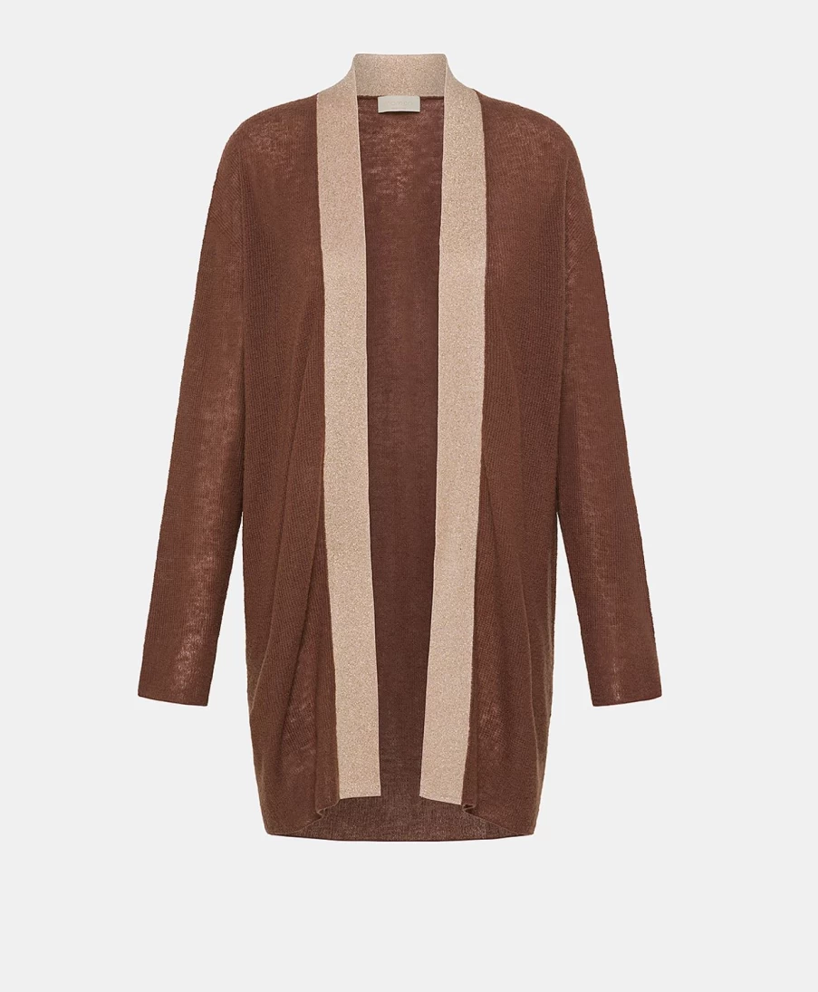 Momoni Women's Flossy Ribbed Cardigan with Lurex Details - Glace Knit Sweater