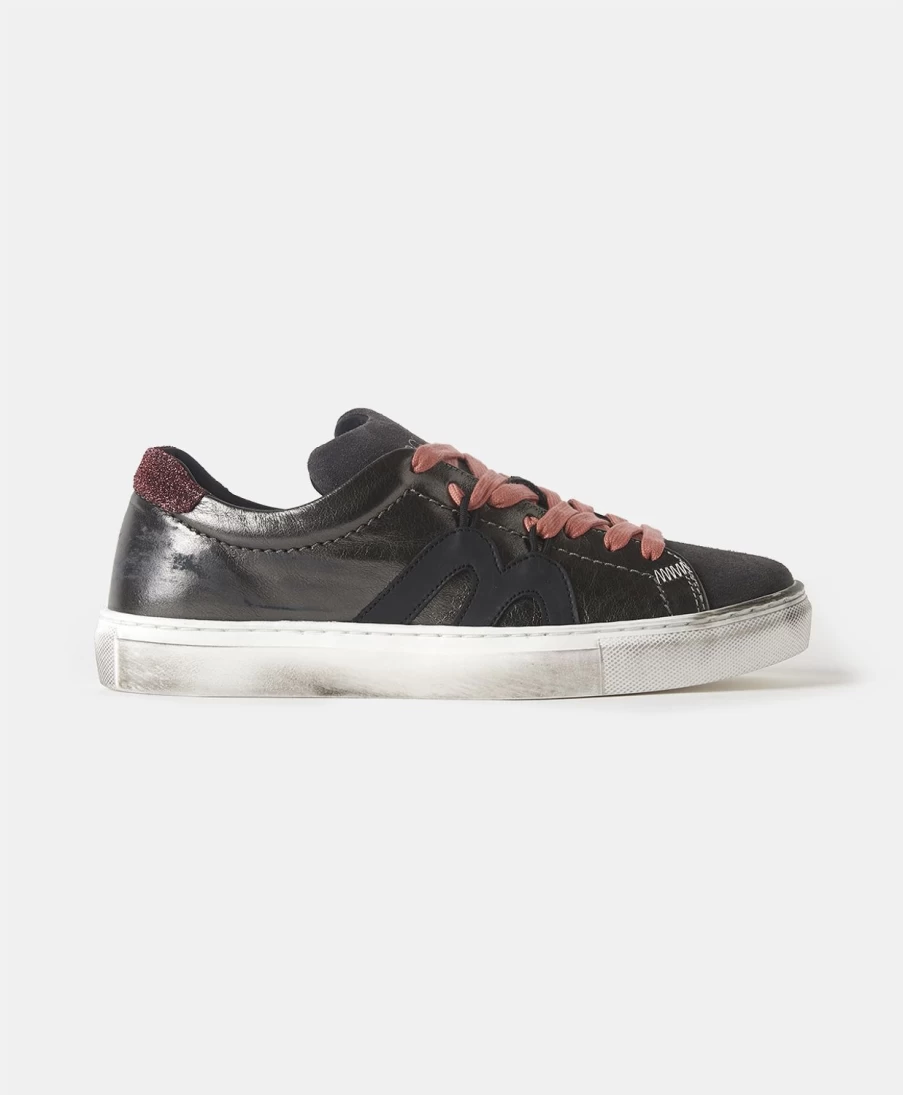 Momoni Women's Venezia Leather Sneakers in Dark Silver - Premium Comfort & Style