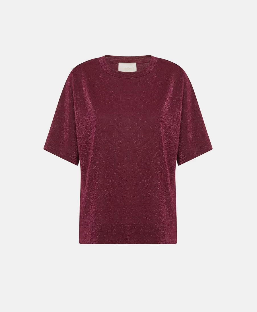 Momoni Women's Lurex Jersey Iora Tshirt in Wine Red