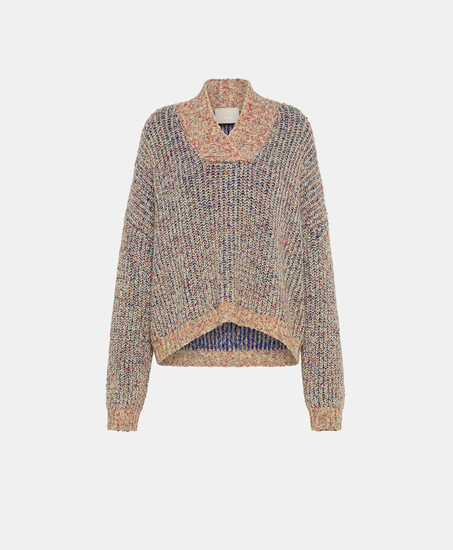 Momoni Women's Marin Knitwear Burn Out Sweater - Cream & Blue Striped Pullover