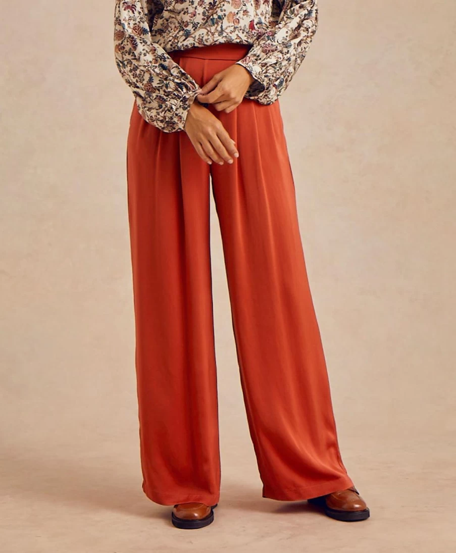 Momoni Women's Antique Pink Satin Crepe Solid Colour Lanzarote Pants