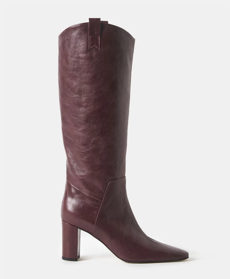 Momoni Women's Falco Glace Leather Boots in Chianti Red - Stylish Knee-High Boots for Women