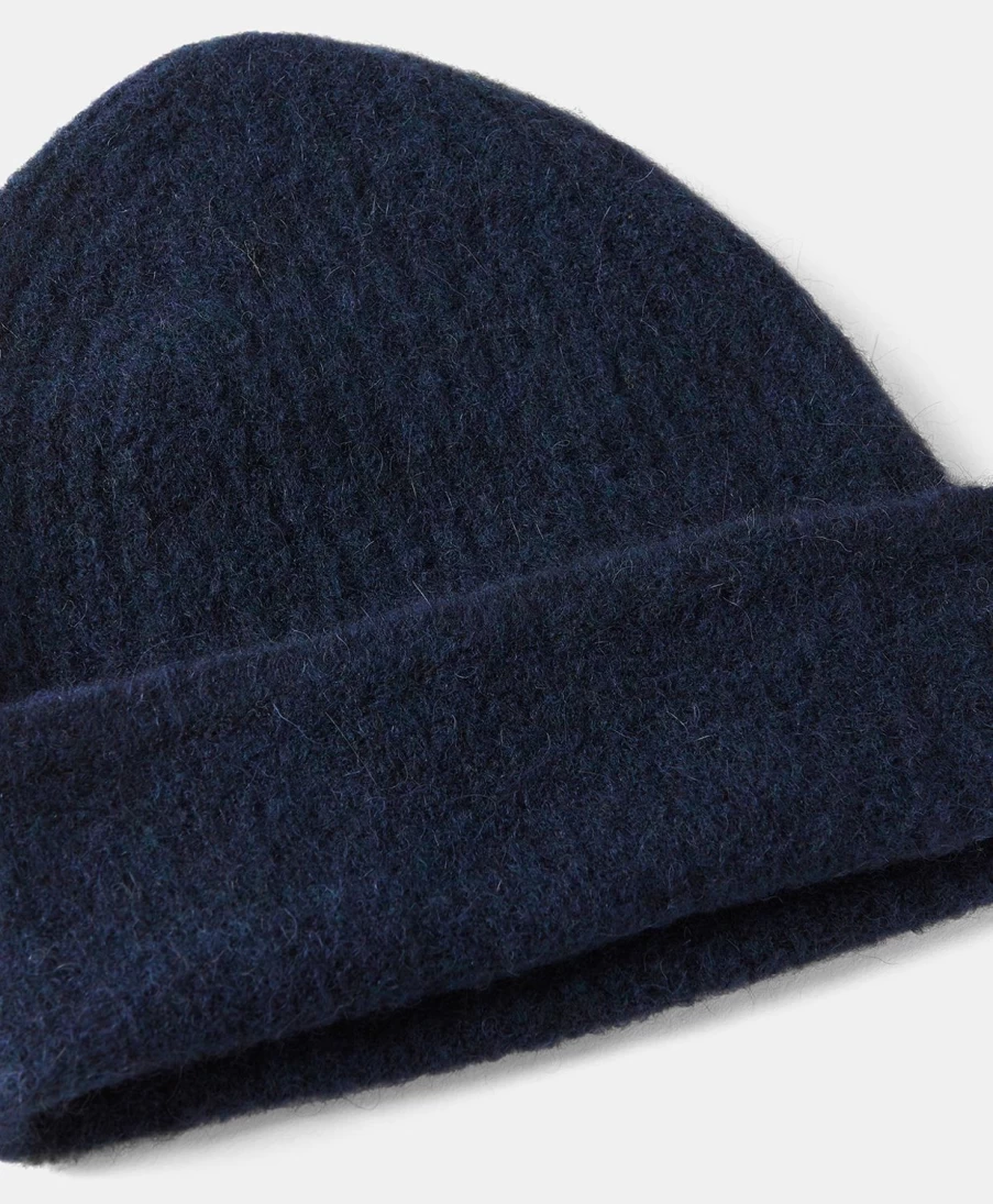 Momoni Women's Blue Fleece-Effect Baby Alpaca Zigolo Hat - Soft Winter Beanie