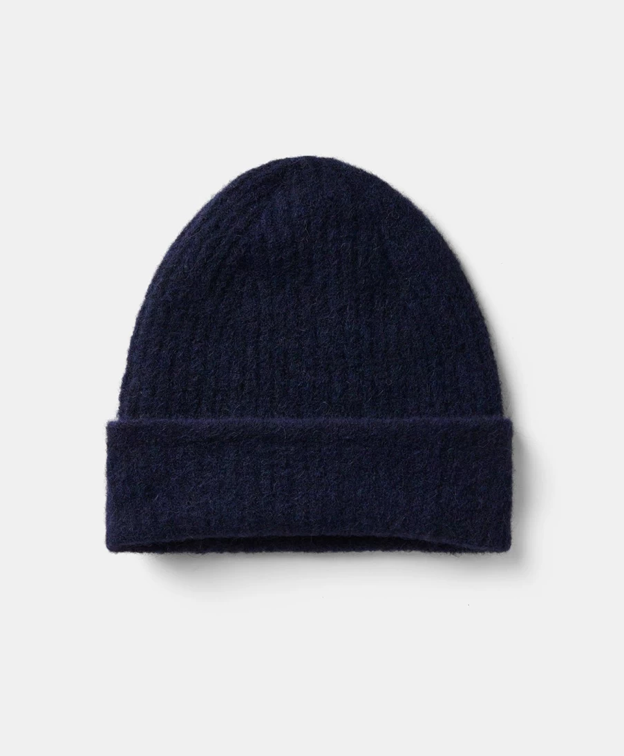 Momoni Women's Blue Fleece-Effect Baby Alpaca Zigolo Hat - Soft Winter Beanie