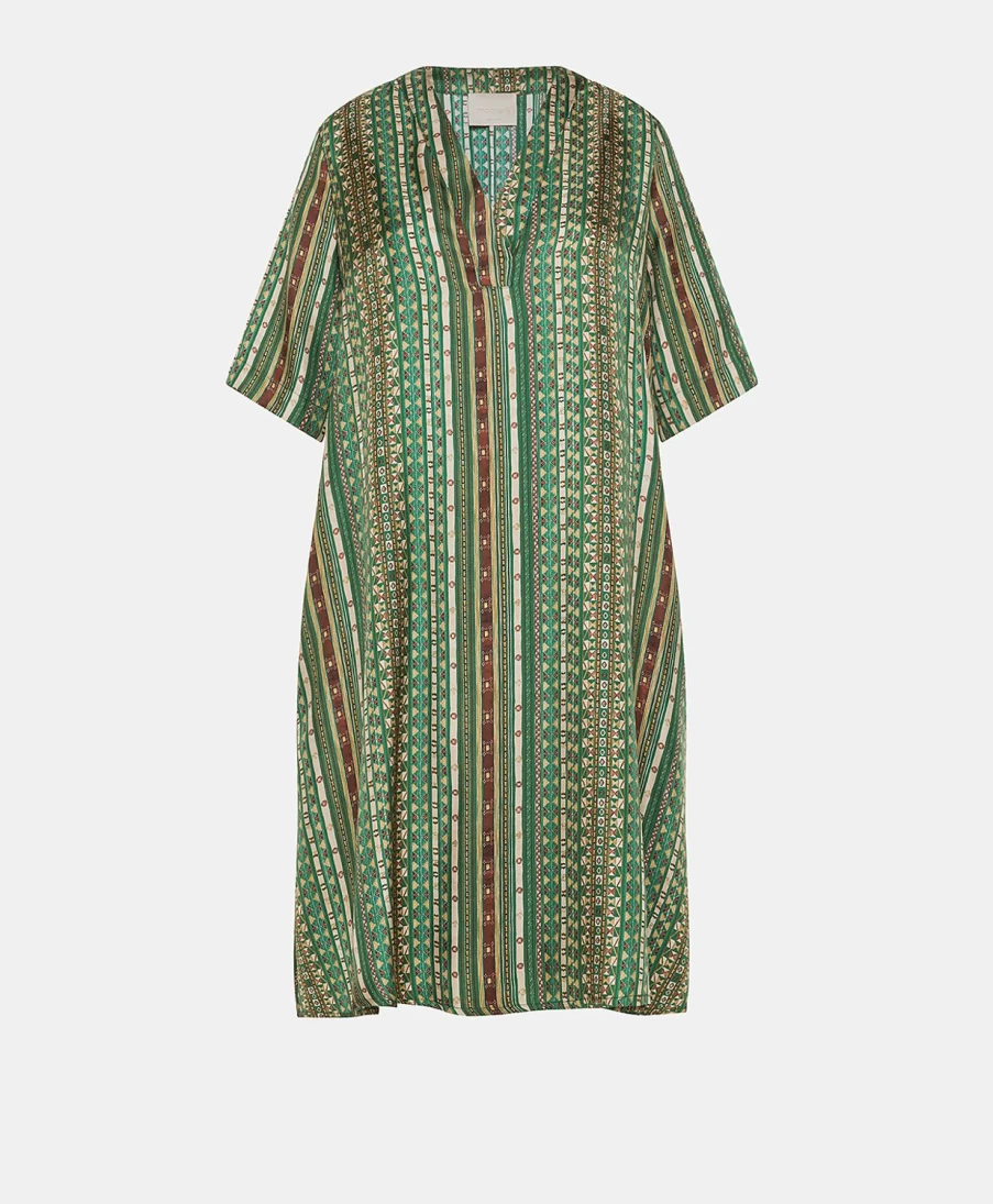 Momoni Women's Sarraina Silk Twill Dress - Green & Multicolor Floral Elegant Fashion