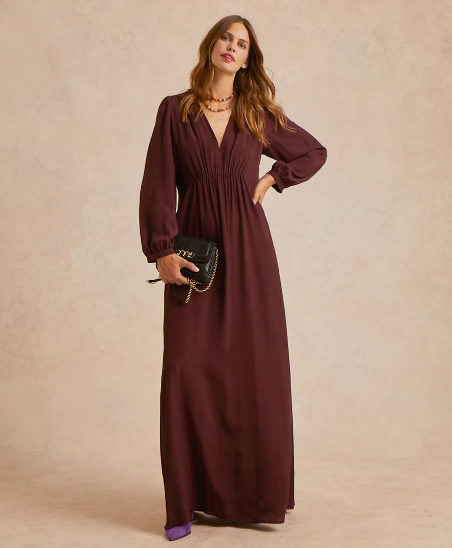 Momoni Women's Wine Red Artemisia Dress - Solid Color Acetate Silk Elegant Evening Gown