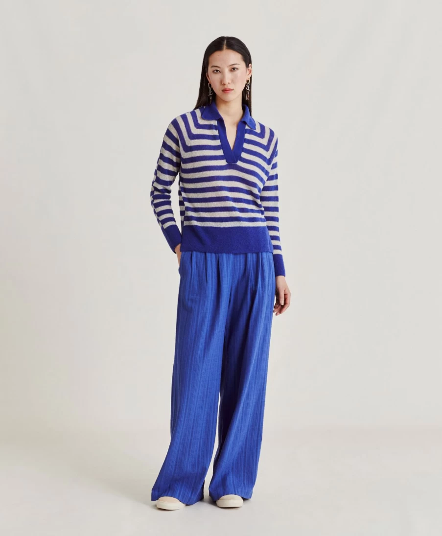 Momoni Women's Blue Striped Lurex Ribbed Knitwear - Egide Style