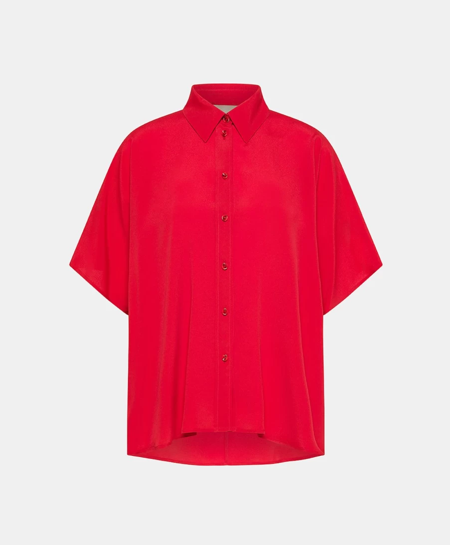 Momoni Women's Brooklyn Shirt - Azalea Plain Acetate Silk Blouse