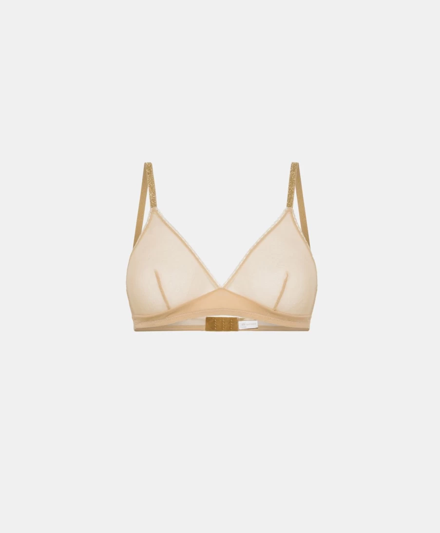 Momoni Women's Skin Pink Tulle Tutu Bra - Soft Comfortable Lace Bralette