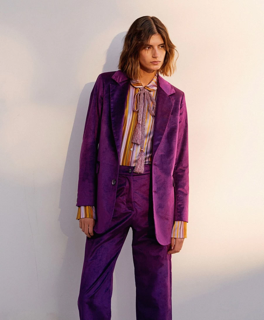 Momoni Women's Notte Purple Shiny Needlecord Jacket