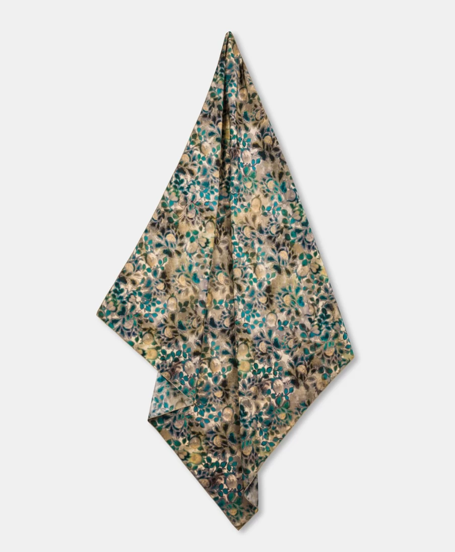 Momoni Women's Multicolor Green Printed Silk Twill Foulard Scarf