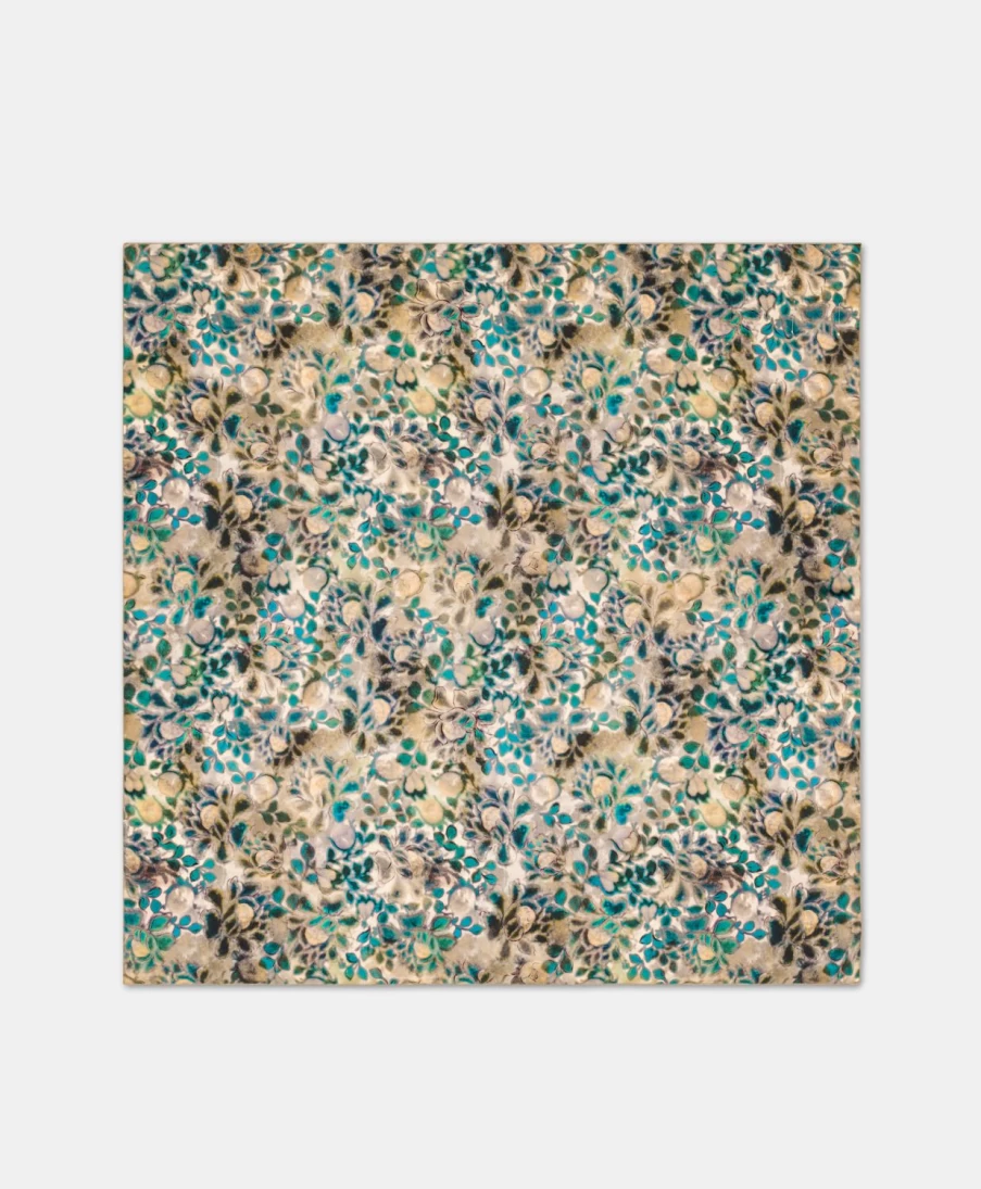 Momoni Women's Multicolor Green Printed Silk Twill Foulard Scarf