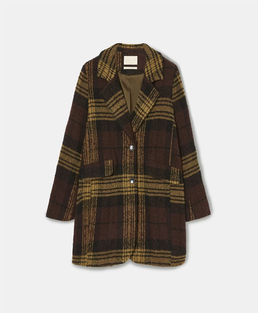 Momoni Women's Pomerania Check Boucle Wool Coat in Ochre