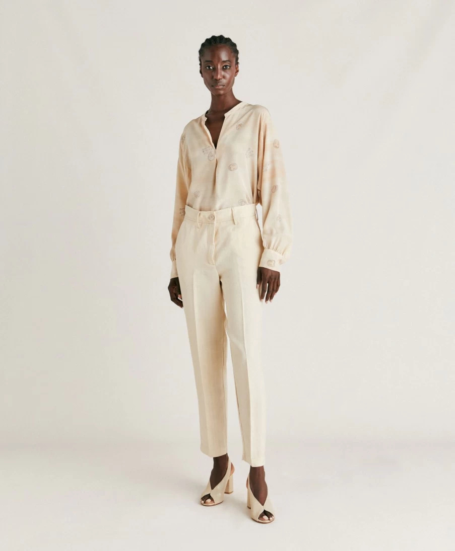Momoni Women's Elegant Viscose Linen Pant - Cream