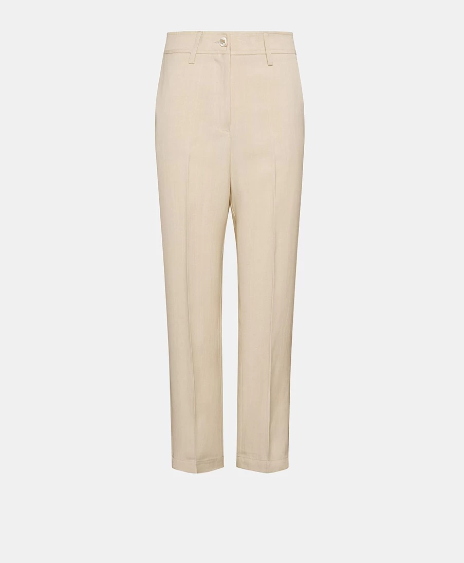 Momoni Women's Elegant Viscose Linen Pant - Cream