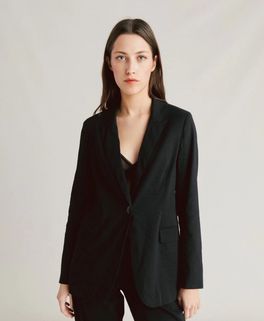 Momoni Women's Lunel Black Cotton Linen Jacket