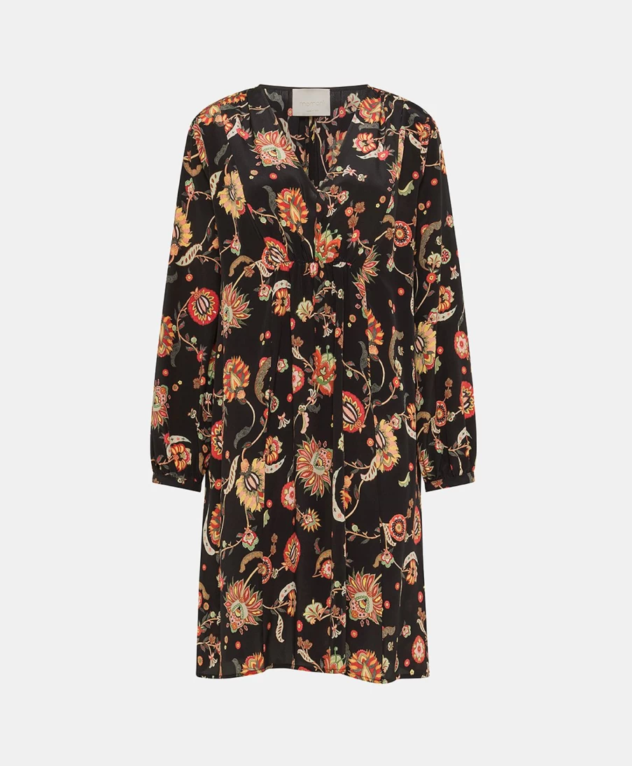 Momoni Women's Fabien Printed Crepe de Chine Dress - Multicolor Black Floral Elegant Design