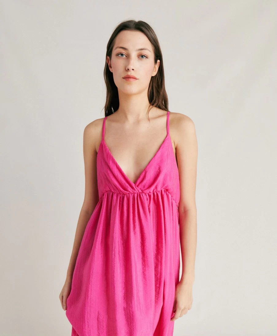 Momoni Women's Marisol Jacquard Cupro Dress in Fuchsia - Elegant Floral Print A-Line Silhouette