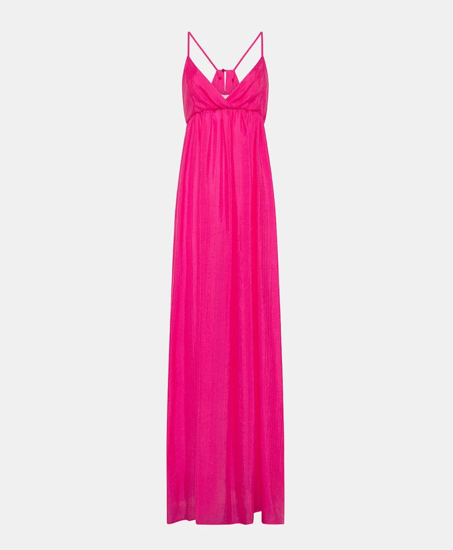 Momoni Women's Marisol Jacquard Cupro Dress in Fuchsia - Elegant Floral Print A-Line Silhouette