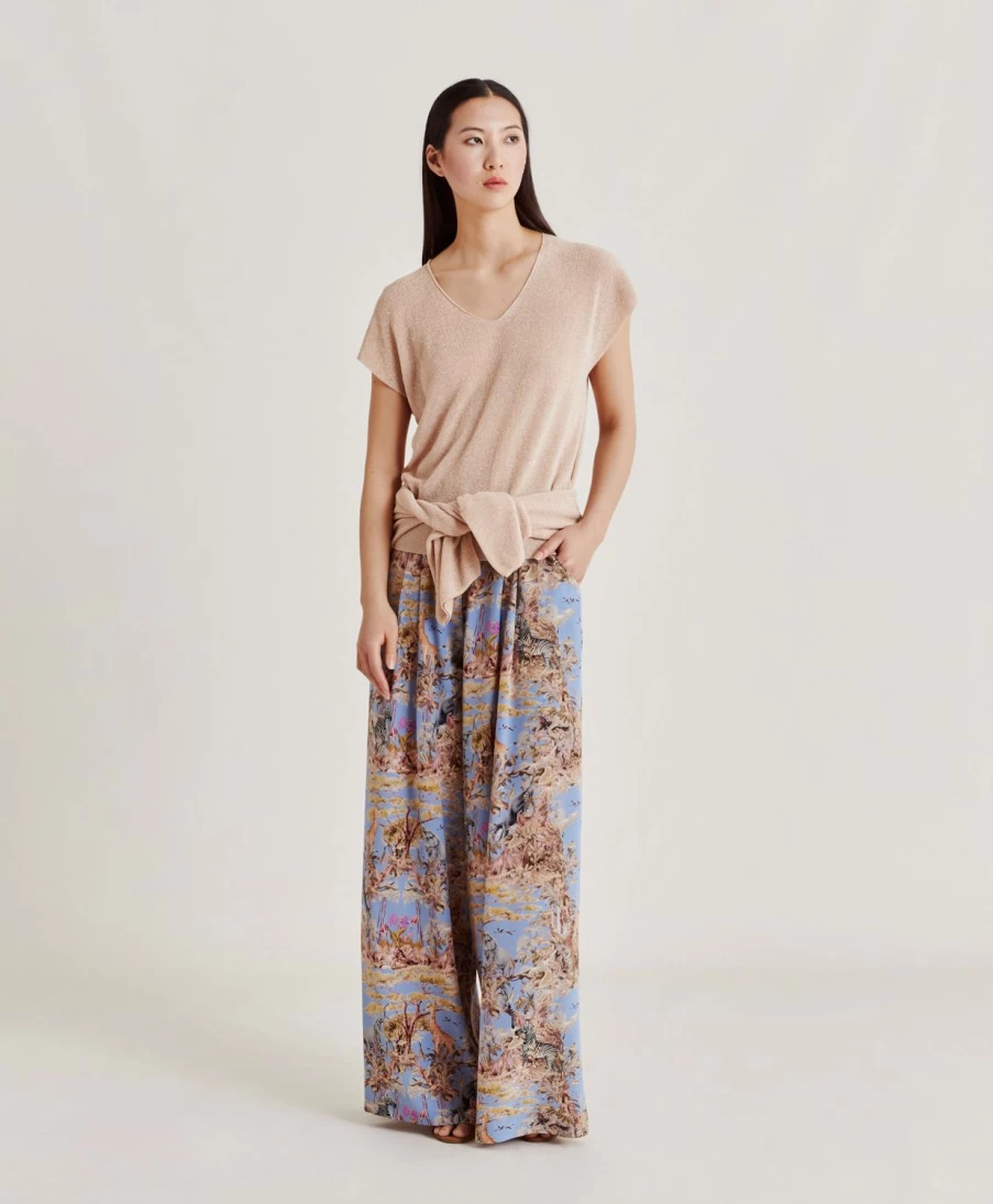 Momoni Women's Suzanna Knitwear Lurex Ribbed Sweater in Powder Pink