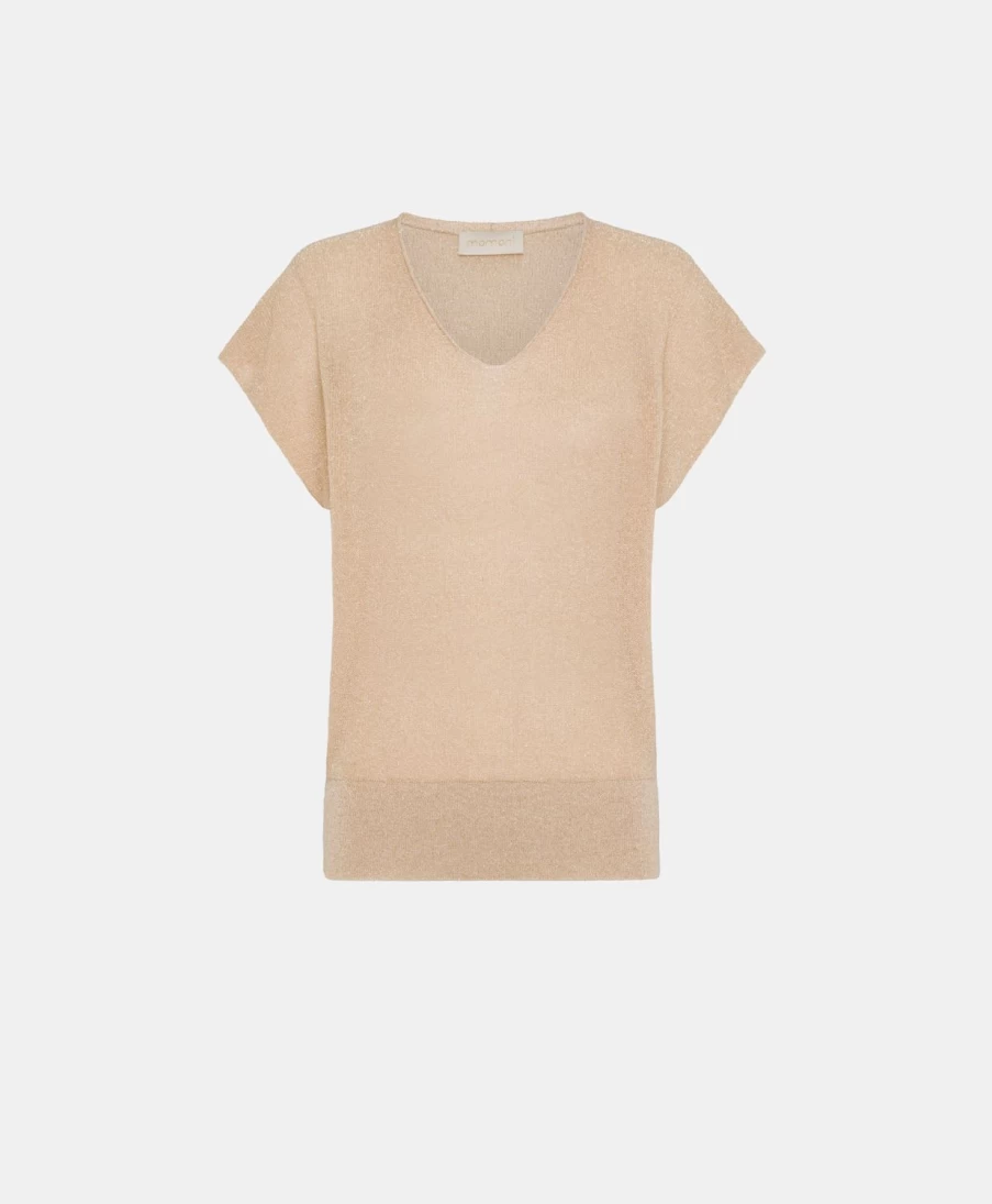 Momoni Women's Suzanna Knitwear Lurex Ribbed Sweater in Powder Pink