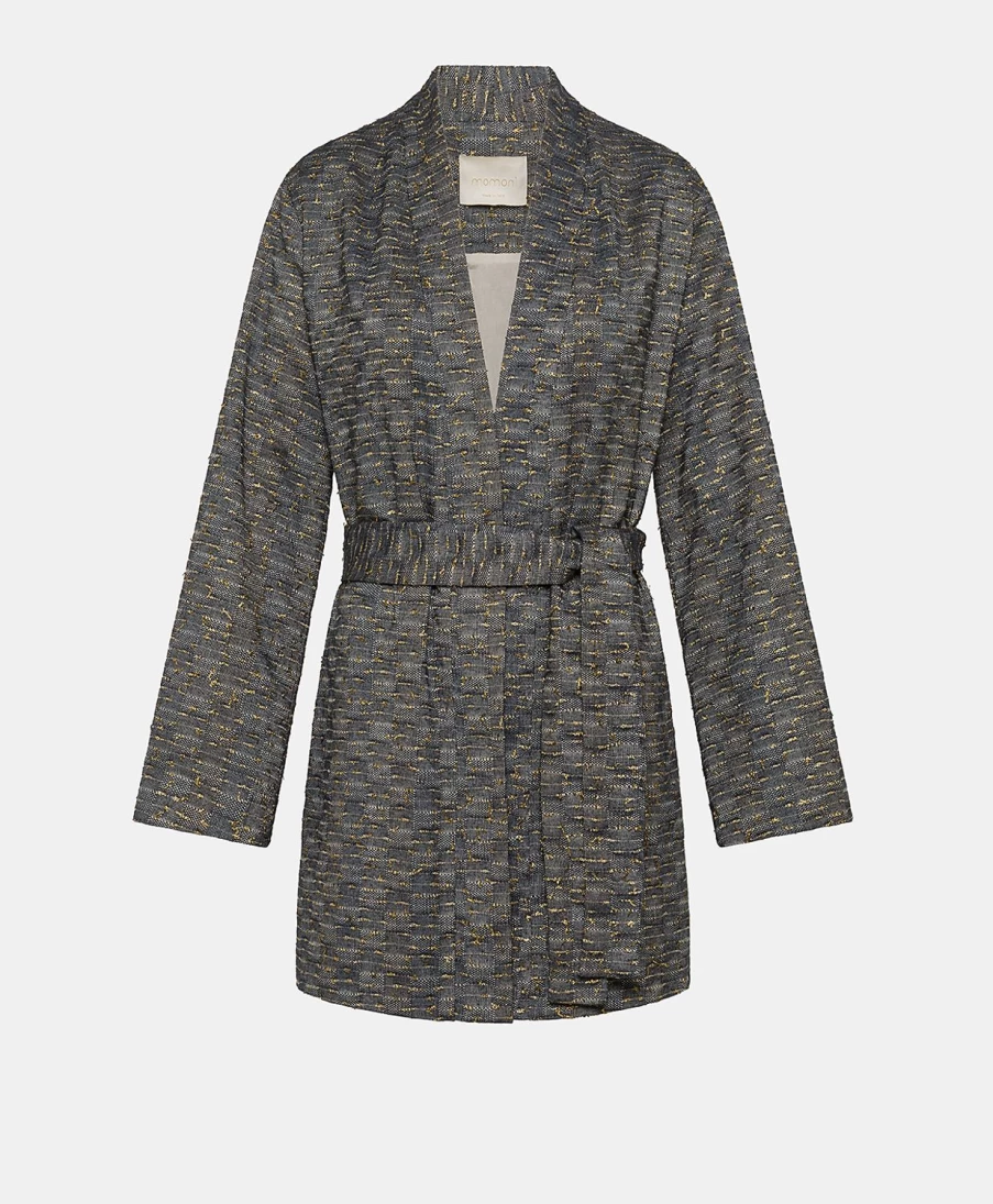 Momoni Women's Eugenie Blue & Gold Basketweave Jacket with Fil Coupe Detail